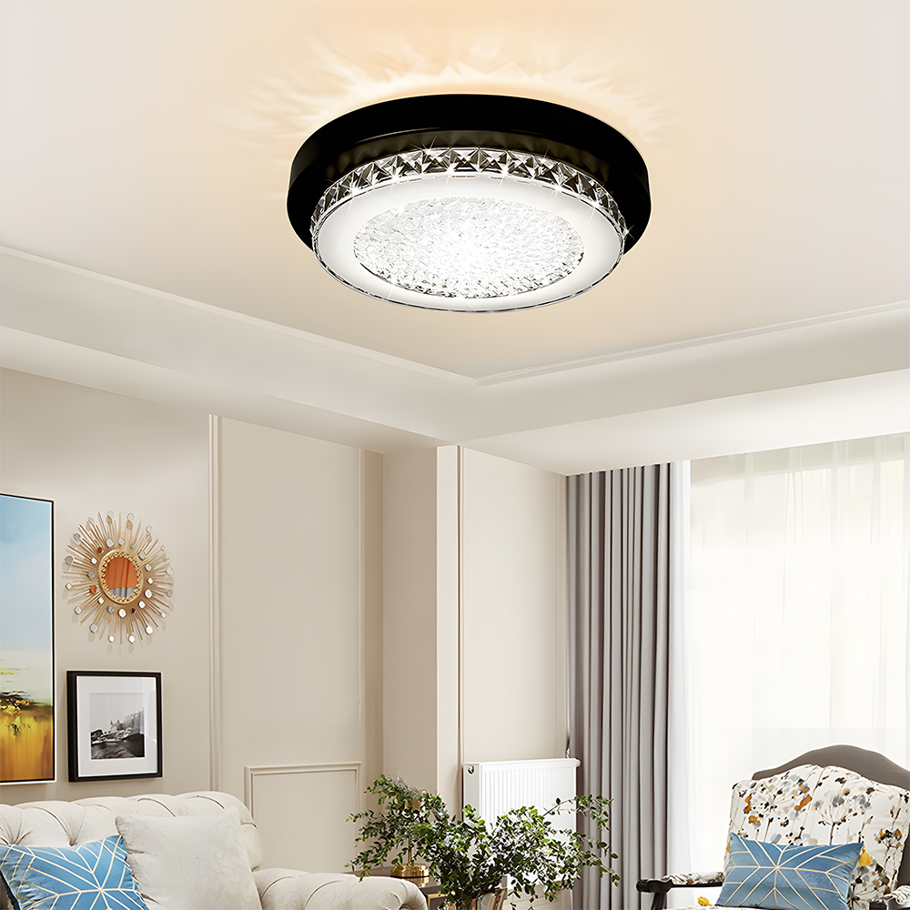 American Black Flush Mount Crystal Ceiling Light For Bedroom-14