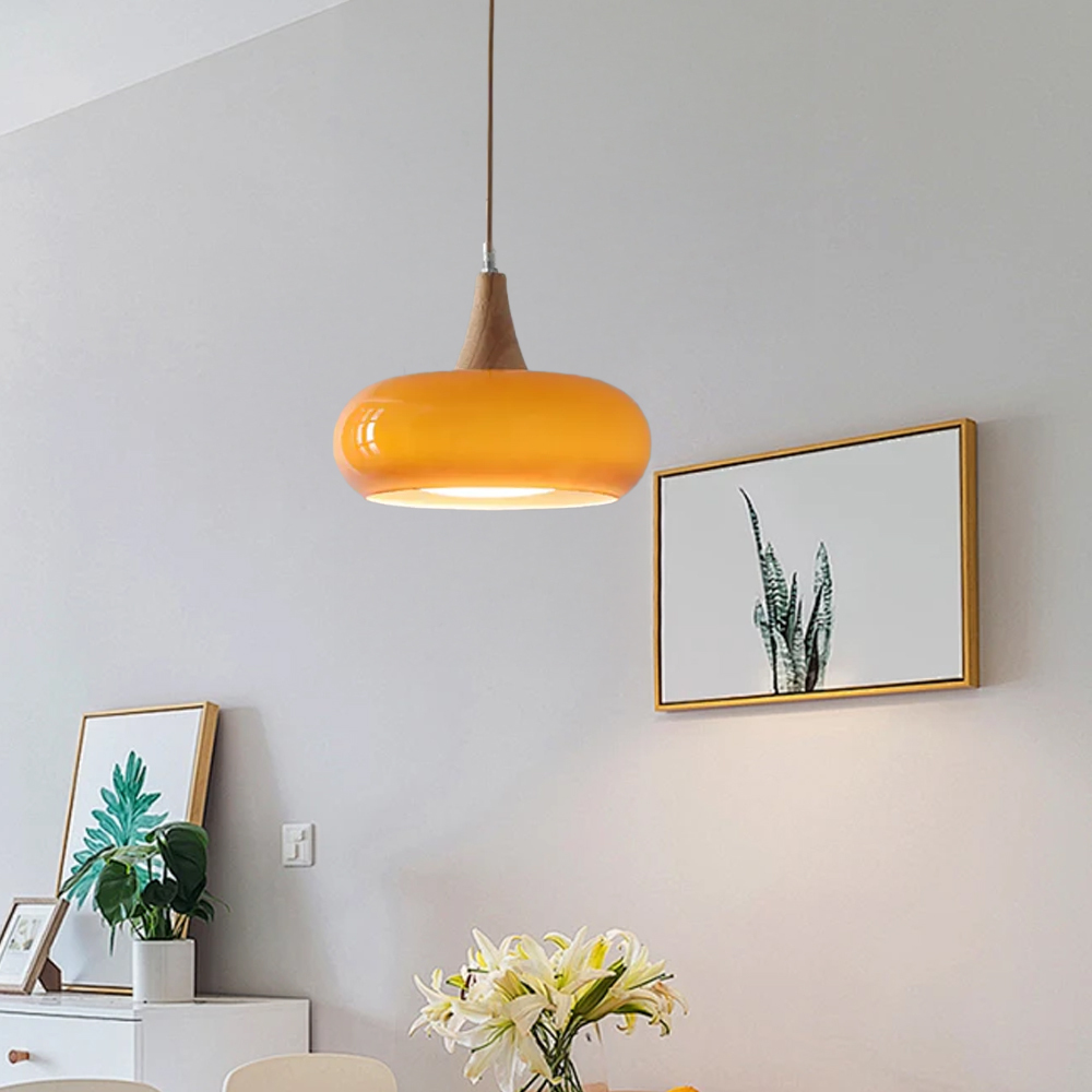 Kitchen Island Glass Round Orange Linear Pendant Light