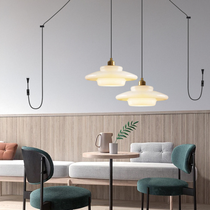 Set of 2 Retro Art Milk White Glass Rod Pendant Light