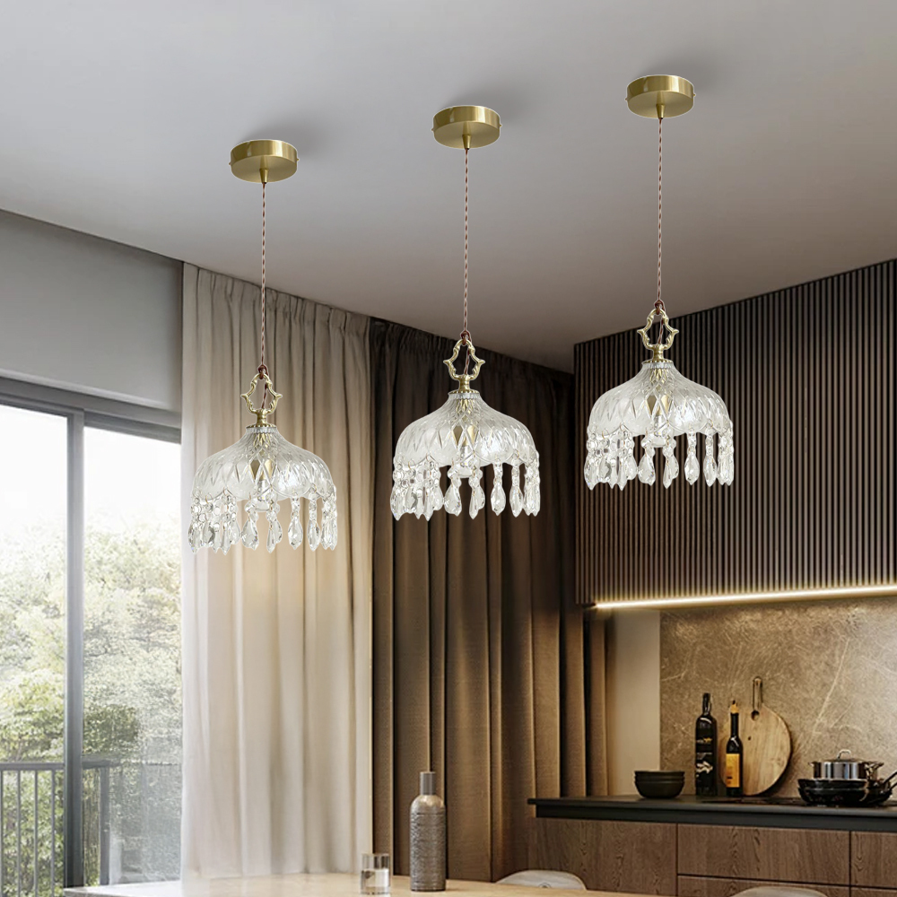 French Vintage Crystal Glass Pendant Light