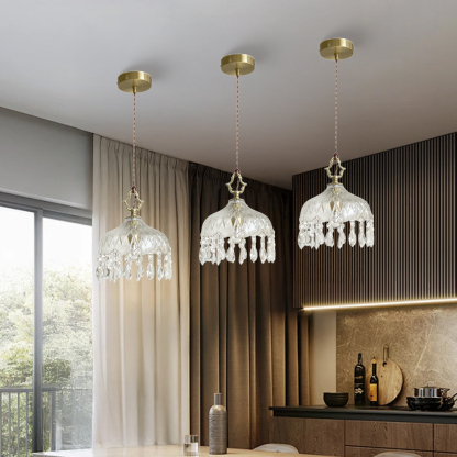 French Vintage Crystal Glass Pendant Light