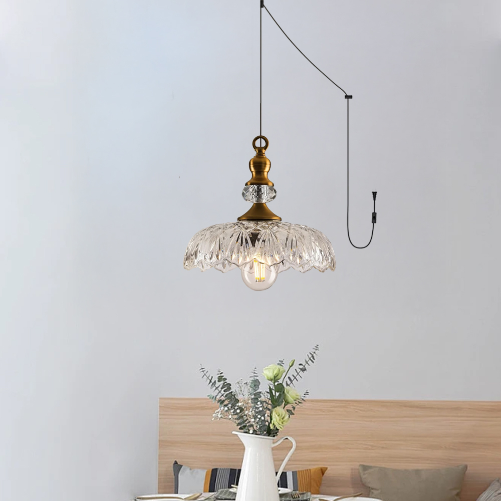 Mid-Century Plug-in Kitchen Island Glass Pendant Light