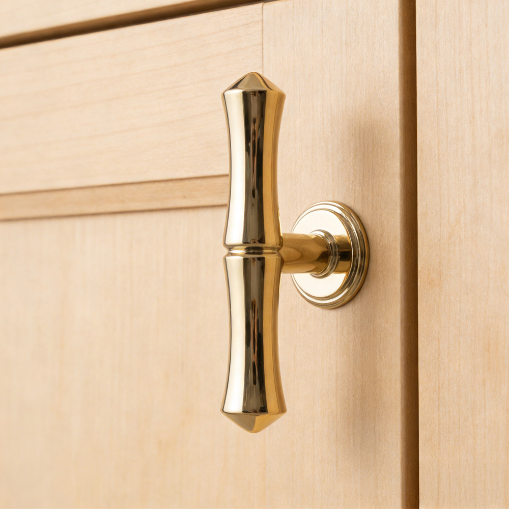 Light French Bamboo Polished Brass Drawer Pulls