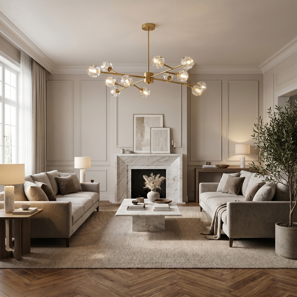 Modern Luxury Crystal Brass Molecule Chandelier Ceiling Light for Living Room