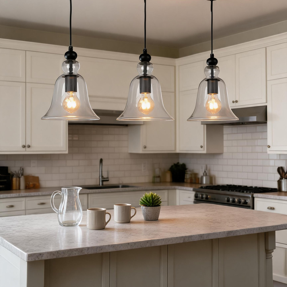 Industrial Style Bell Shape Glass Pendant Light