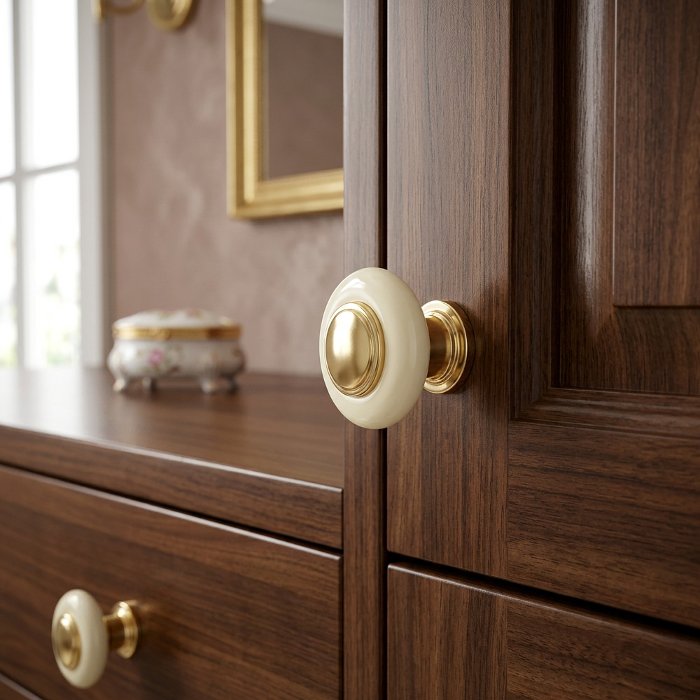 Light Luxury Gold White Creamic Kitchen Door Handles