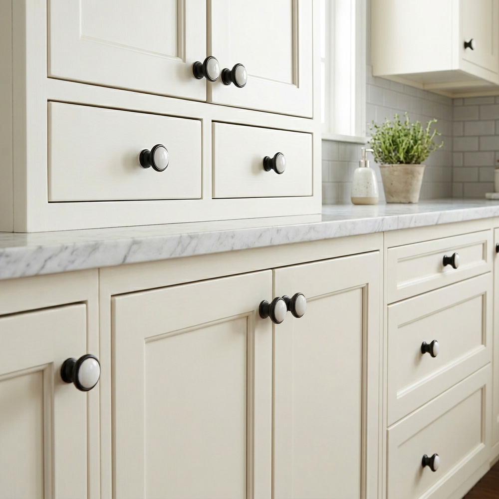 Solid Zinc Alloy Black & White Ceramic Cabinet Handle