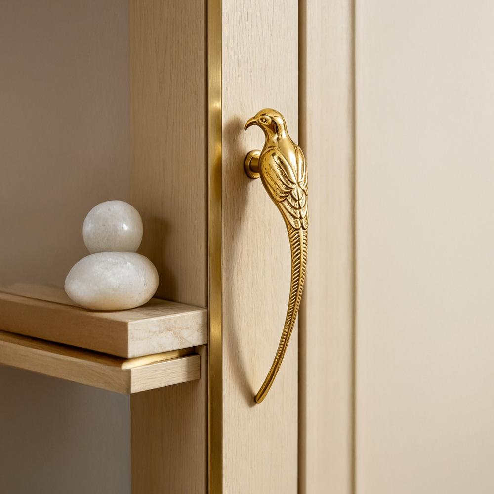 French Luxury Brushed Brass Bird Shape Cabinet Pulls