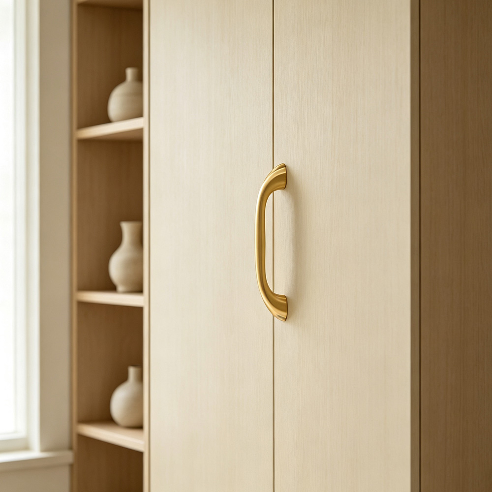 Modern Curved Black and Brass Arc Cabinet Pulls