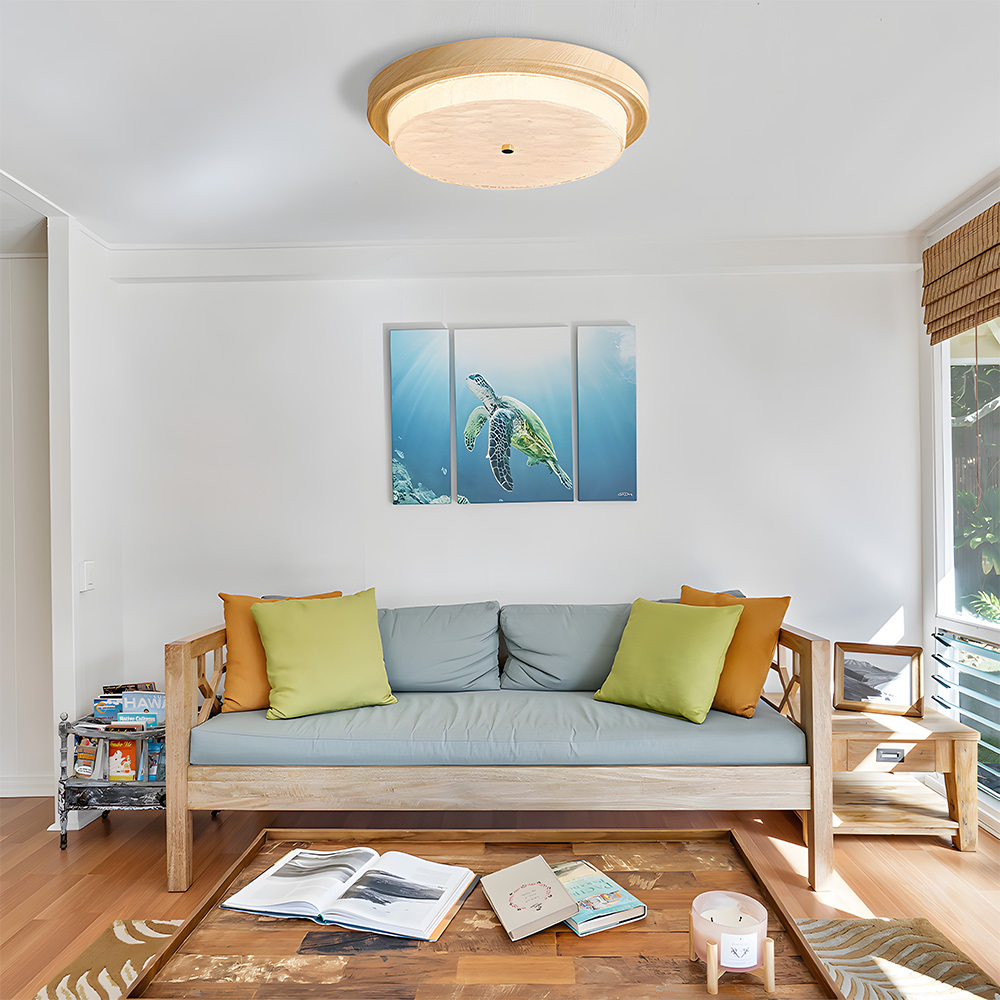 Vintage Round Wood Grain Led Living Room Ceiling Light