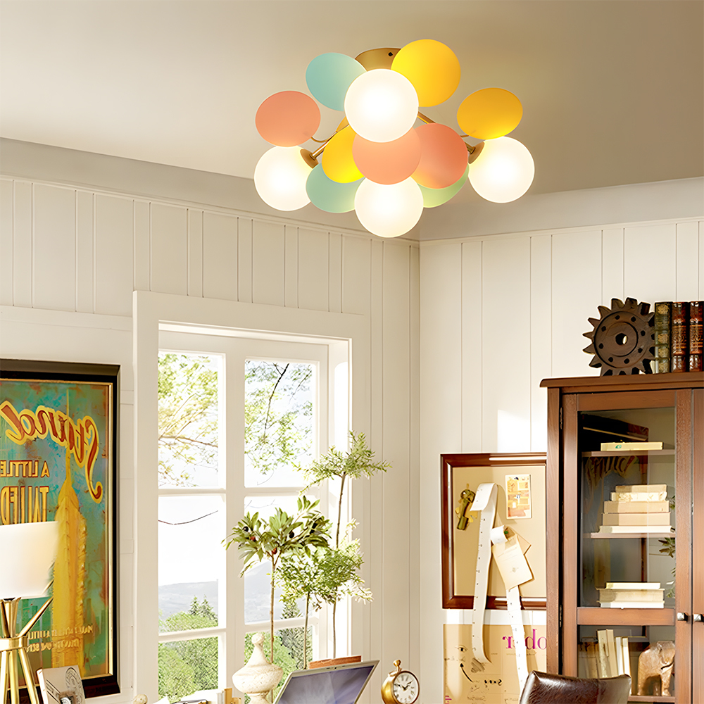 Modern Spherical Shape Glass Flush Ceiling Light Chandelier for Living Room