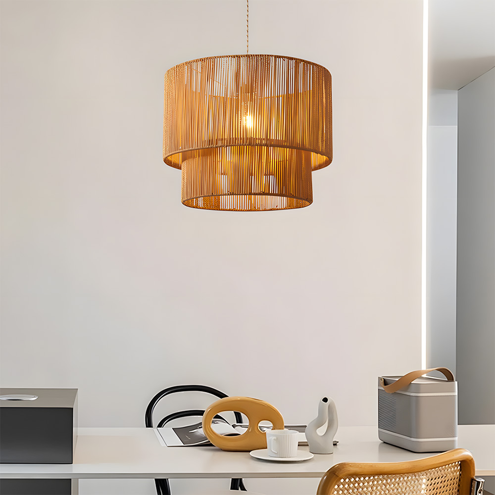 Rustic Industrial Pendant Light with Hemp Rope Iron Frame
