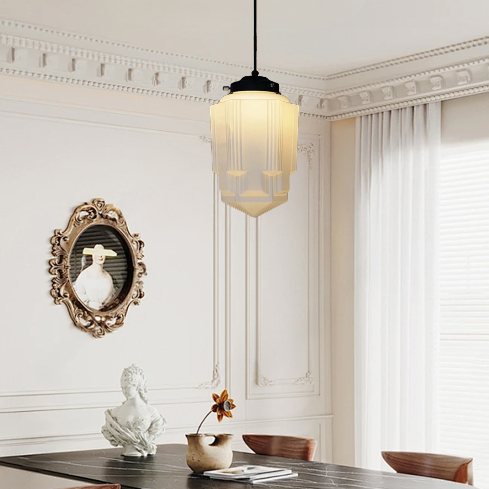 Vintage White Milk Glass Pendant Light