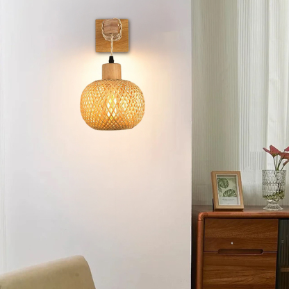 Rustic Farmhouse Bamboo Woven Wall Lamp