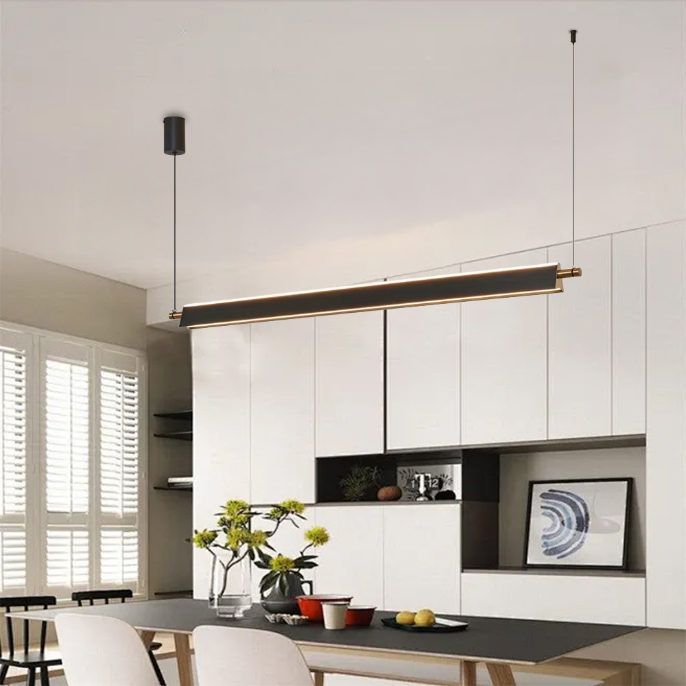 Minimalist Modern LED Black Up-and-Down Lighting Linear Pendant 
