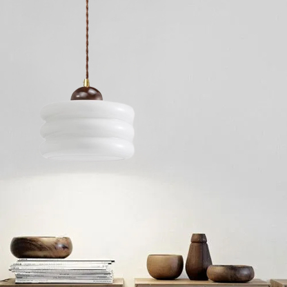 Contemporary Multi-layer Cake White Glass Pendant Light for Dining Room