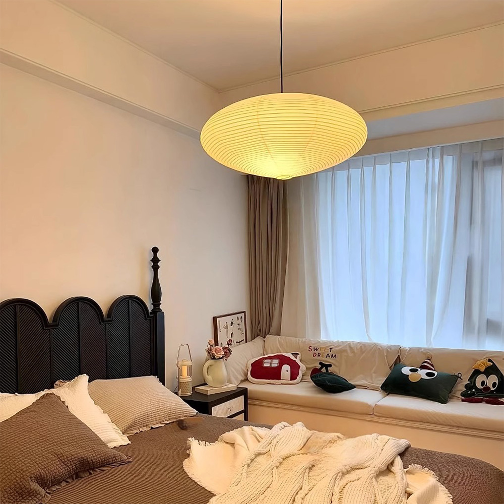 Retro UFO Sphere Droplight Wabi-Sabi Paper Lantern Pendant Light