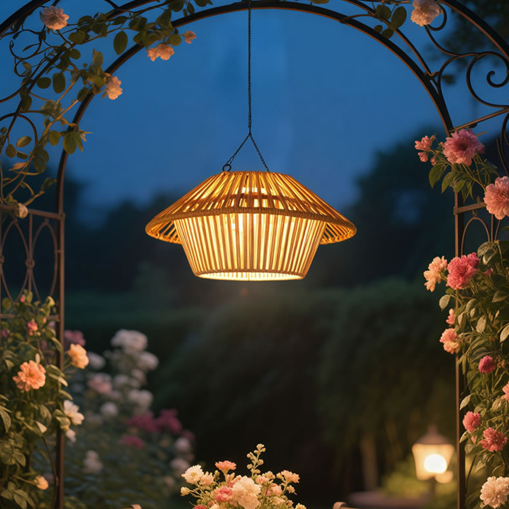 Rustic Solar Powered Rattan Hanging Light