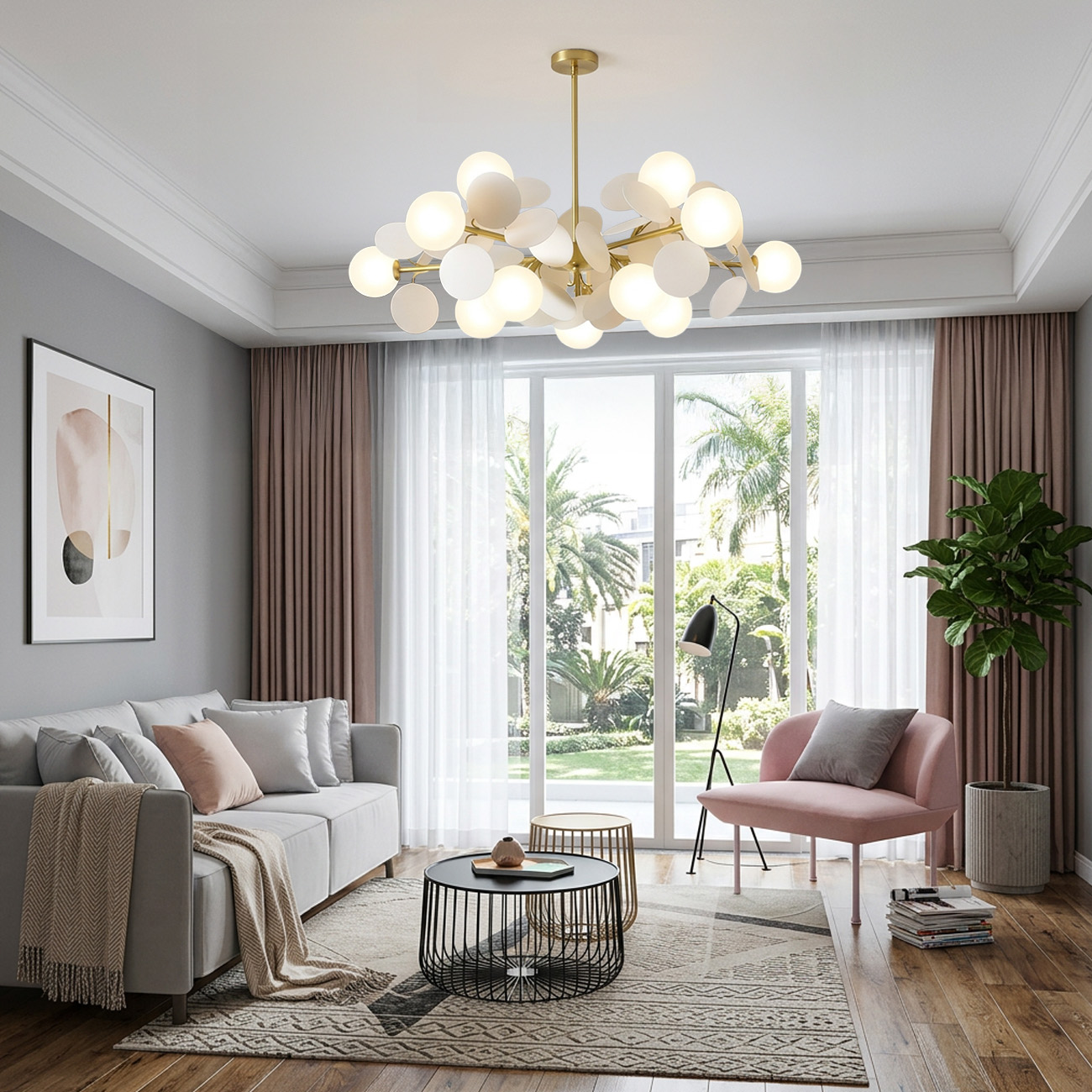 Design Multicolored Flower Branch Chandelier for Living Room