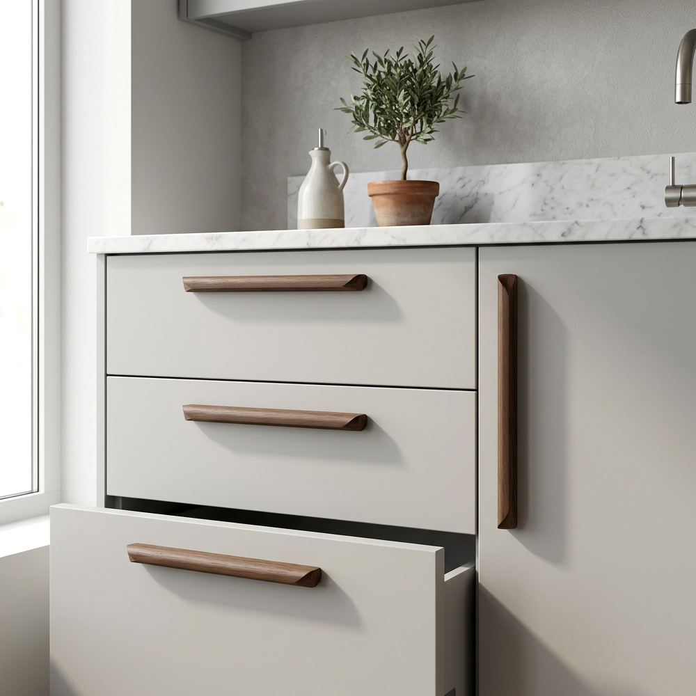 Modern Minimalist Black Walnut Wood Cabinet Pulls 