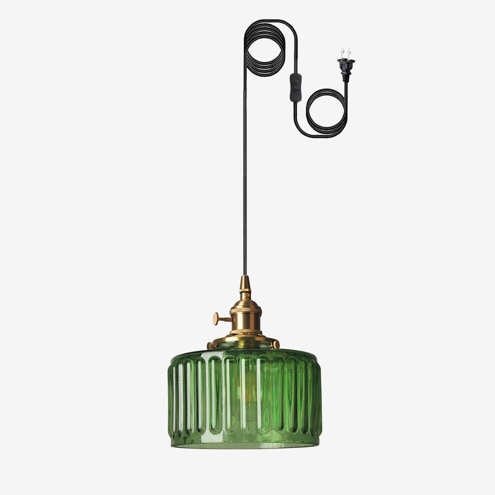 Retro Plug-in Short Cylinder Wavy Glass Pendant Light