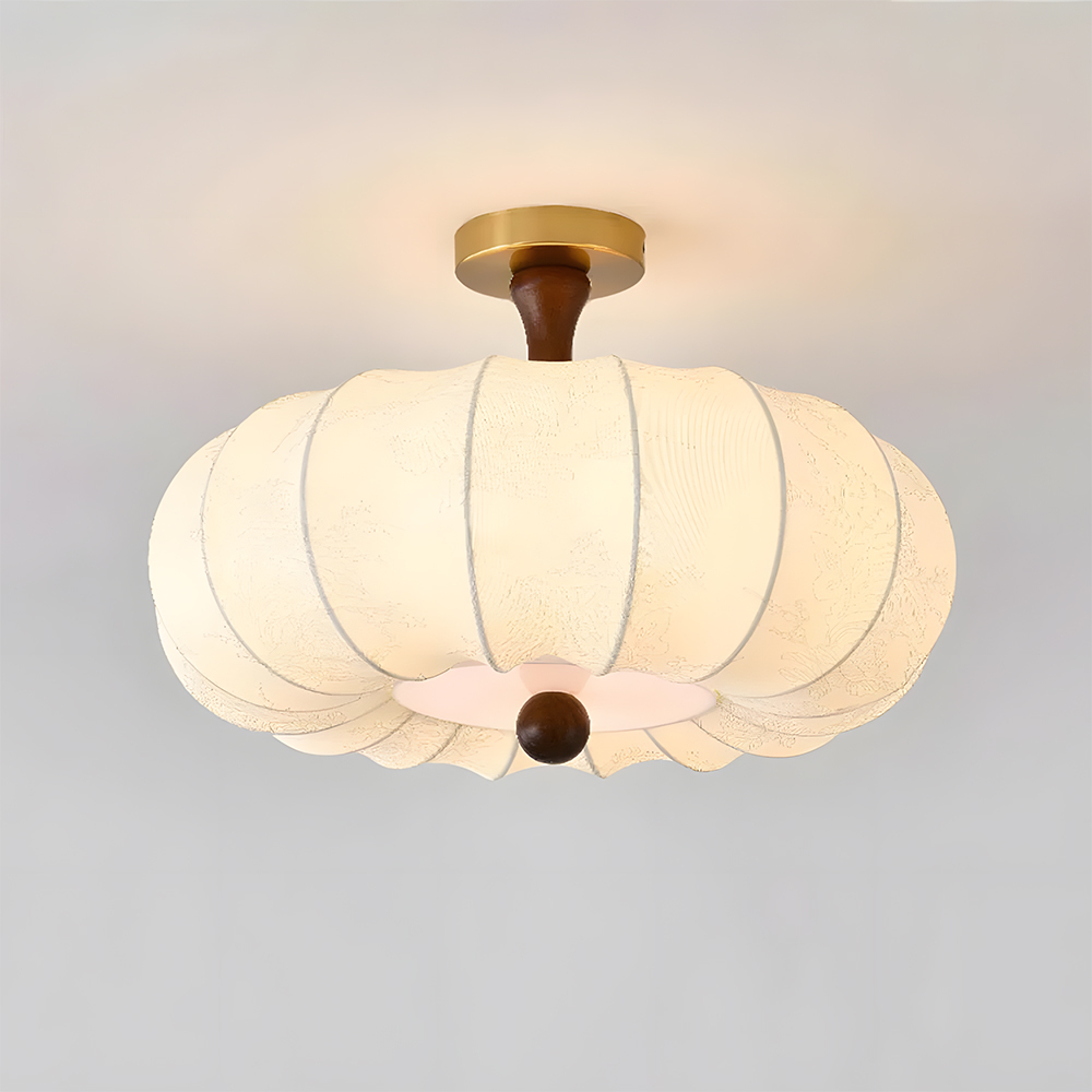 Contemporary Scandinavian Style White Fabric Flush Ceiling Light