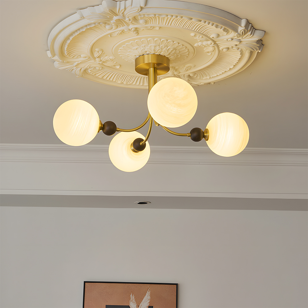 Contemporary Elegant Glass Walnut Branch Multi-Light Chandelier