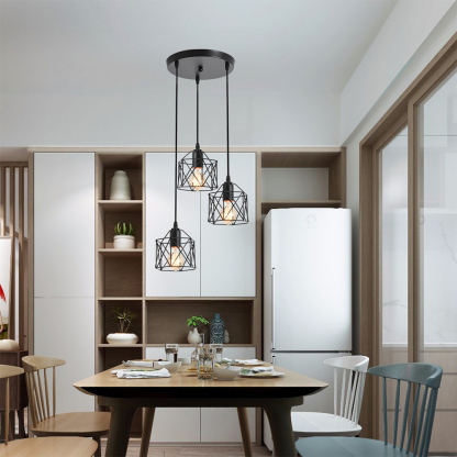 Industrial Black Iron 3 Light Pendant Light