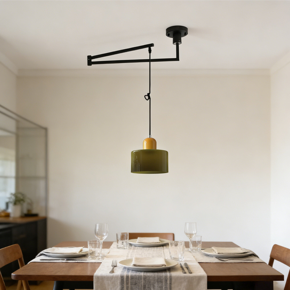 Modern Bauhaus Glass Adjustable Swing Arm Pendant Light