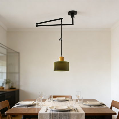 Modern Bauhaus Glass Adjustable Swing Arm Pendant Light