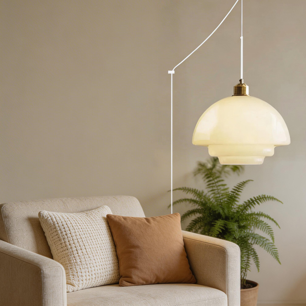 Mid Century Plug-in Milk White Glass Pendant Light