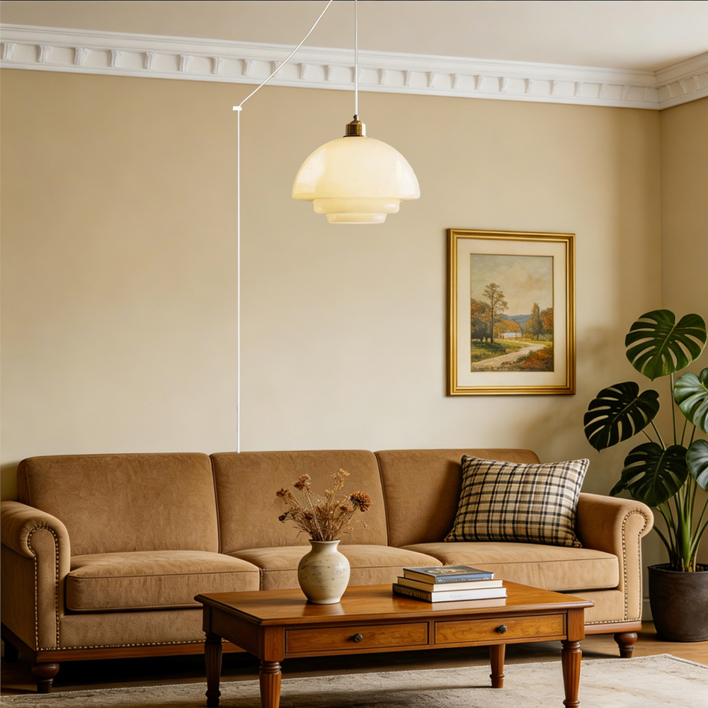 Mid Century Plug-in Milk White Glass Pendant Light