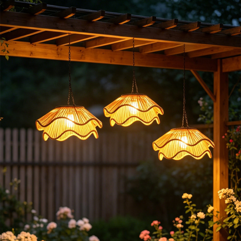 Boho Woven Waterproof Solar Pendant Light for Outdoor Patio