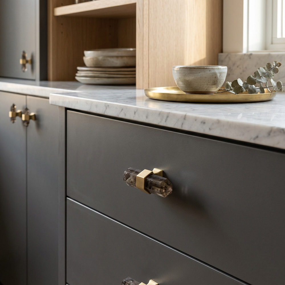 Nordic Natural Crystal Hexagonal Stone Drawer Pull