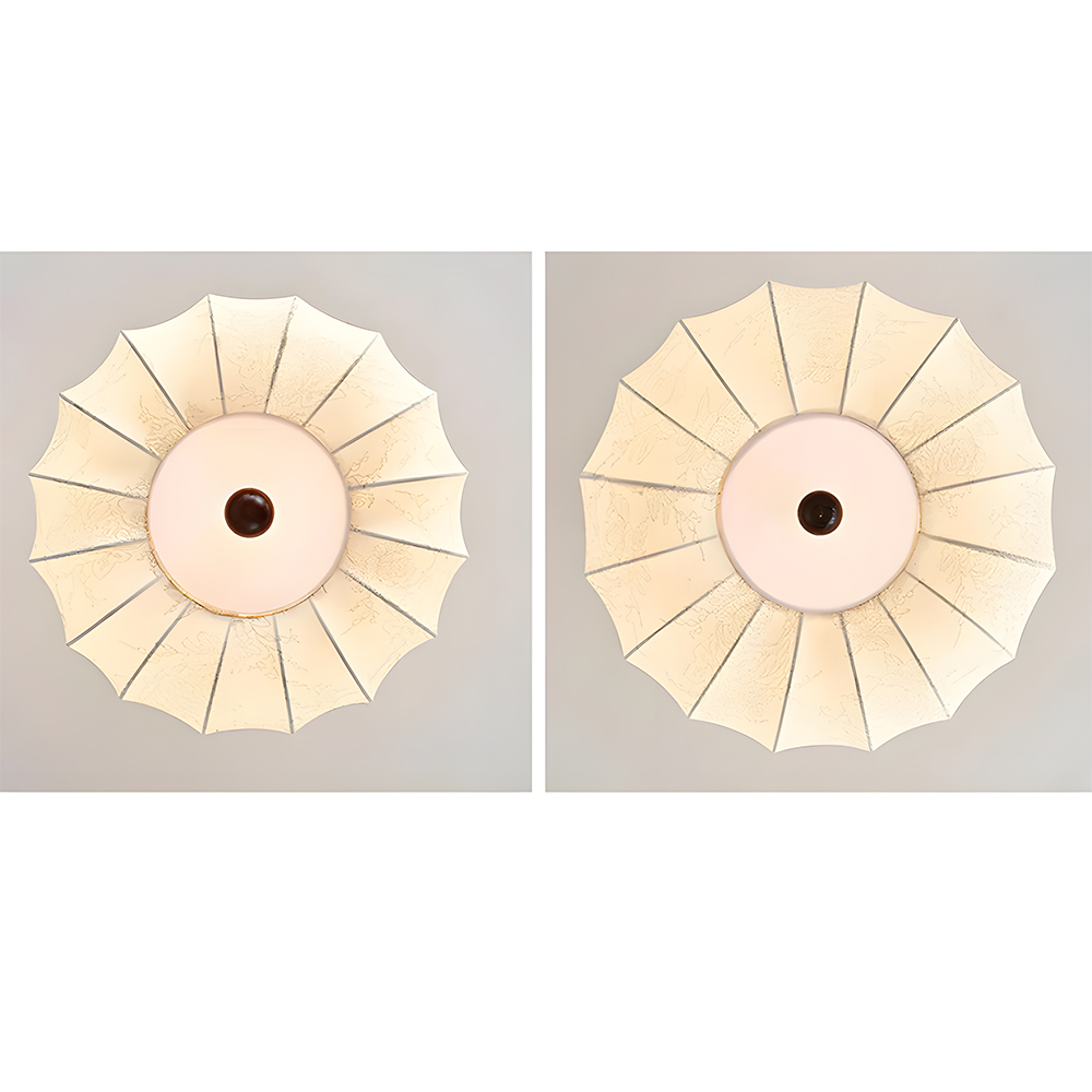Contemporary Scandinavian Style White Fabric Flush Ceiling Light