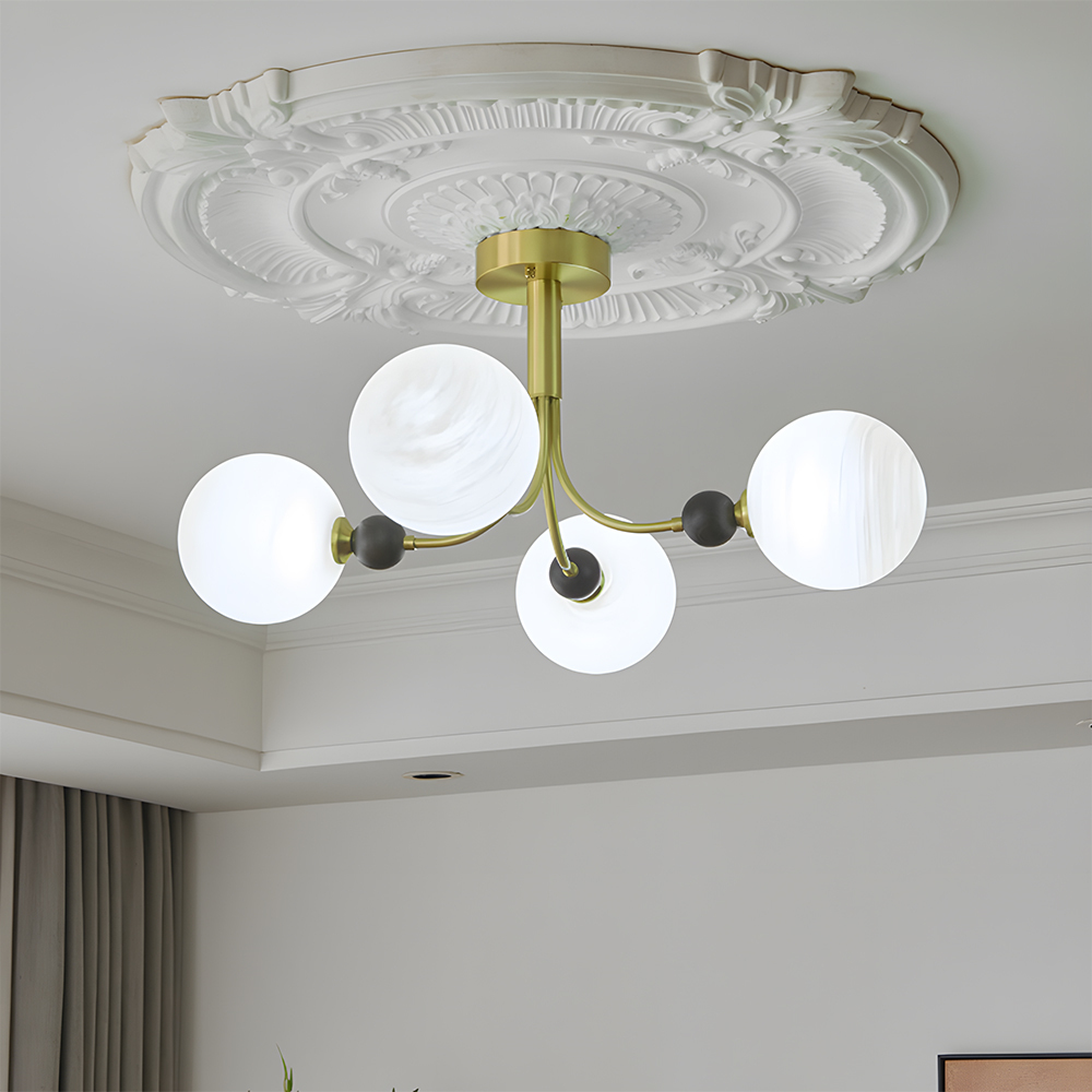 Contemporary Elegant Glass Walnut Branch Multi-Light Chandelier