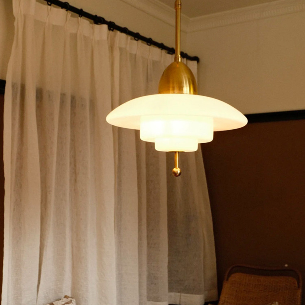 Retro Bauhaus White Pendant Light - Mid-Century Hanging Island