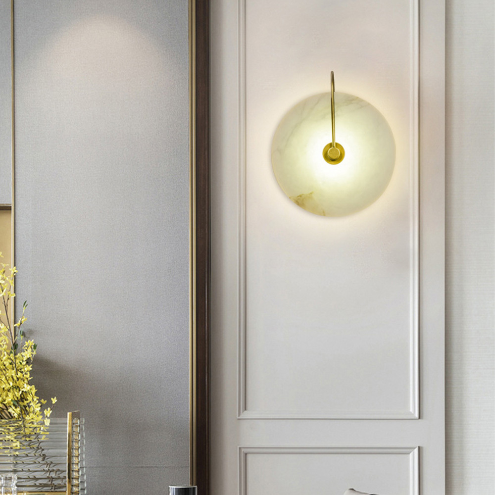 Simple Marble Round LED Bedroom Wall Light