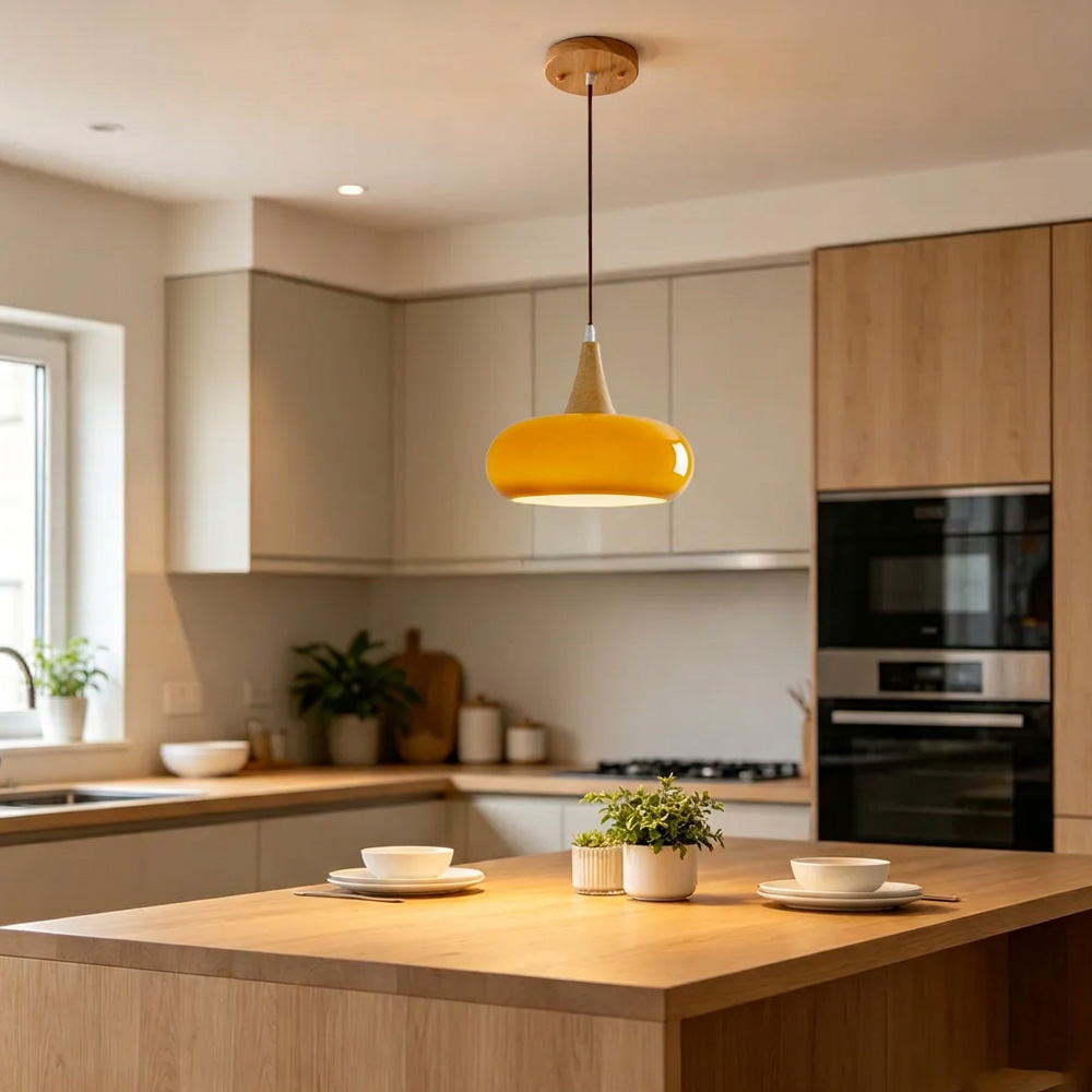 Modern Wood Cream Pendant Lights -Minimalist Bauhaus Lighting Plug in