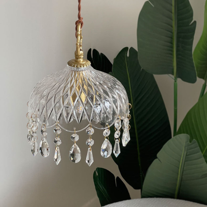 French Vintage Crystal Glass Pendant Light