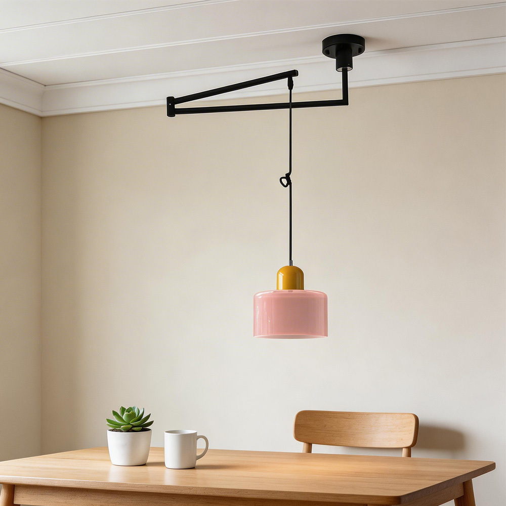 Modern Bauhaus Glass Adjustable Swing Arm Pendant Light