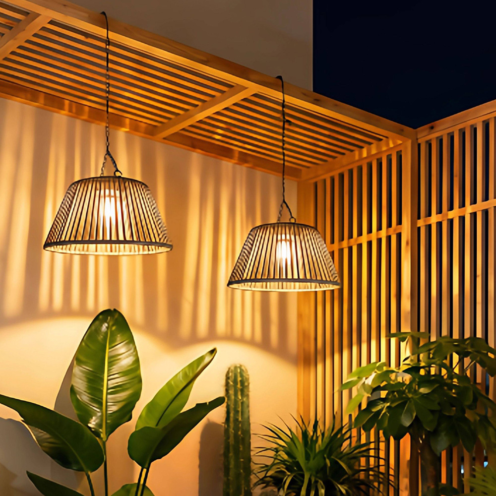 Rattan Waterproof Dual-Charged Solar Pendant Light
