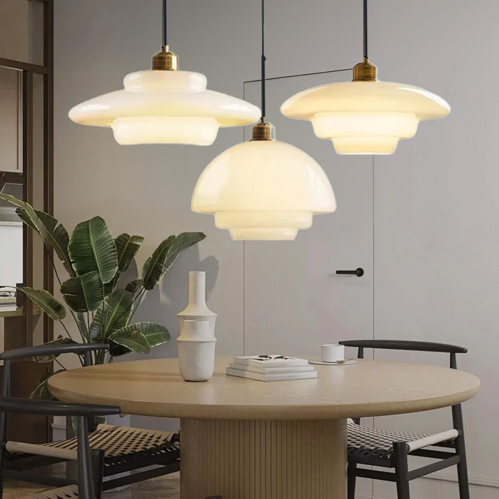 Mid Century Art Milk White Glass Pendant Light