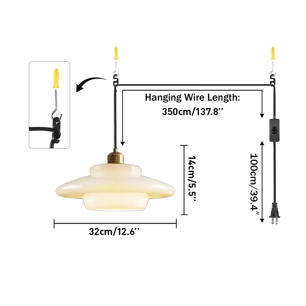 Mid Century Plug-in Milk White Glass Pendant Light