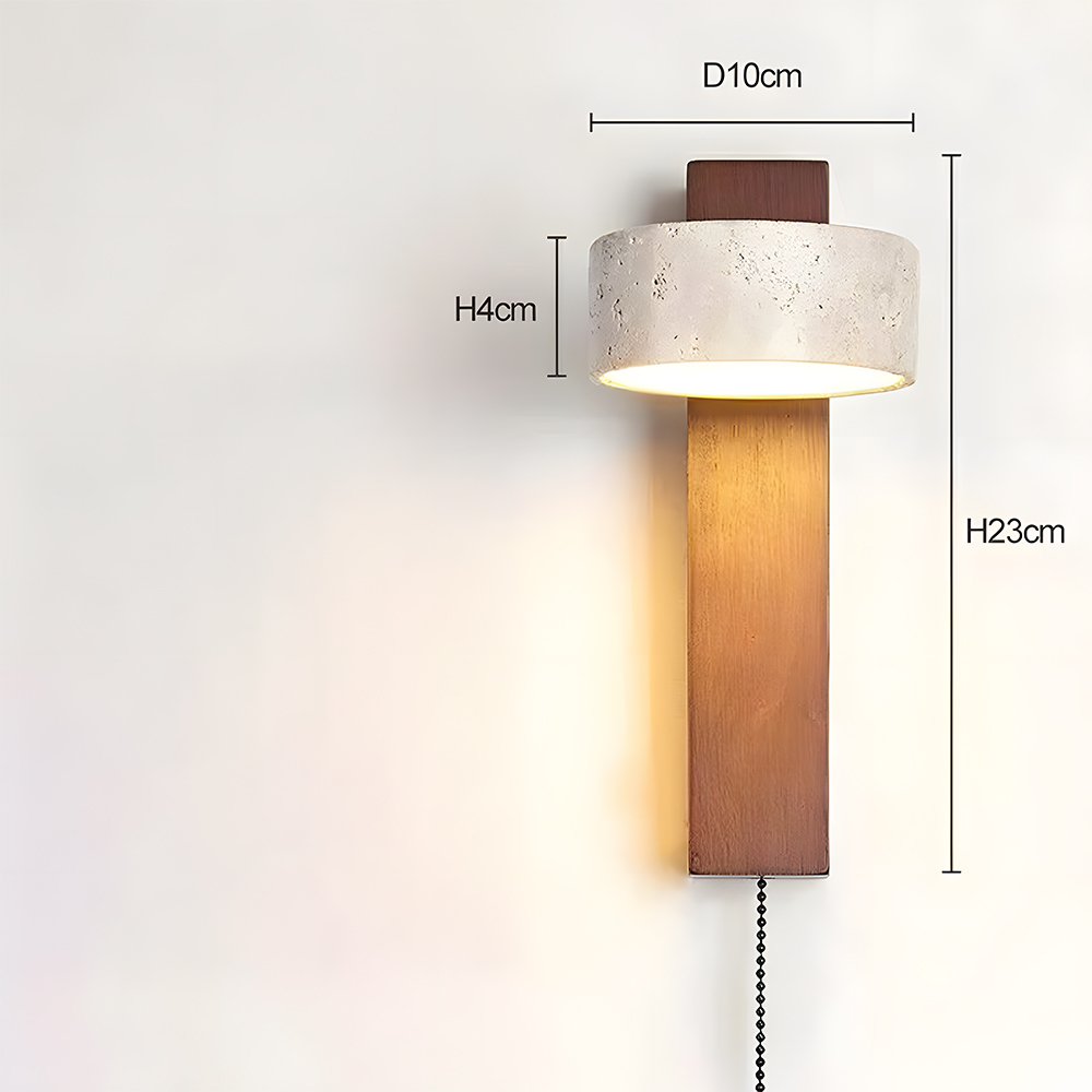 Decorative Elegant Wood and Stone Wall Light with Pull Chain