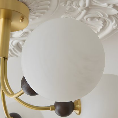 Contemporary Elegant Glass Walnut Branch Multi-Light Chandelier