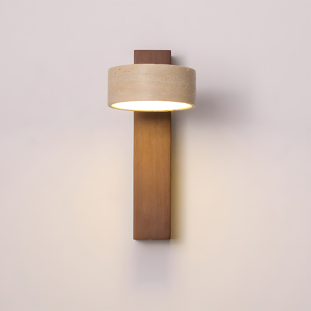 Decorative Elegant Wood and Stone Wall Light with Pull Chain