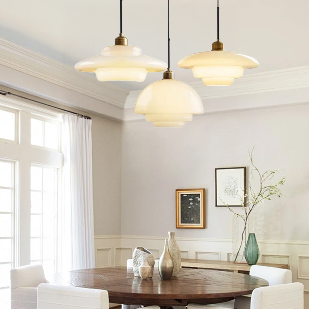 Mid Century Art Milk White Glass Pendant Light