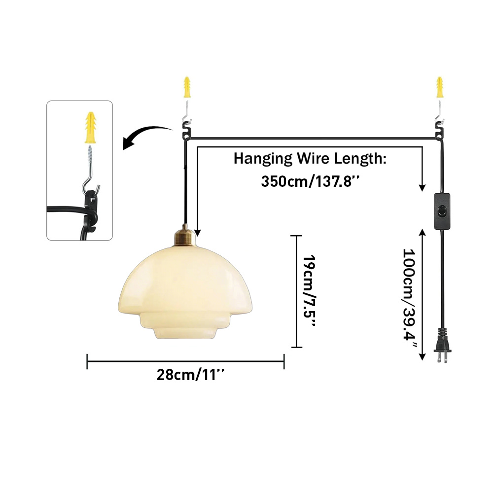 Mid Century Plug-in Milk White Glass Pendant Light