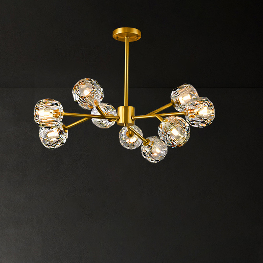 Modern Luxury Crystal Brass Molecule Chandelier Ceiling Light for Living Room